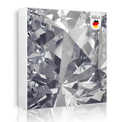 banjado Großer Schlüsselkasten Metall - Schlüsselbox 30x30cm mit 32 Haken - Schlüsselkasten modern für Schlüsselaufbewahrung mit beschreibbarer, magnetischer Tür - Motiv Facetten Monochrome