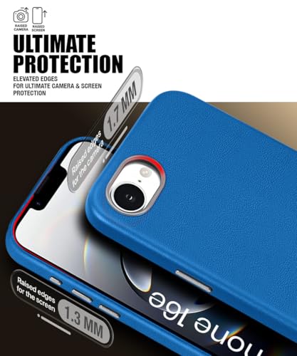 Image of WOW IMAGINE Back Cover for iPhone 16e | iPhone 17e | Shockproof Tough Leather Texture Hard Mobile Case | Ultra Slim Non-Slip Grip | Inner Velvet Fabric | Metal Camera Ring - Blue