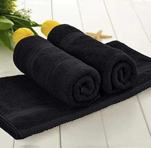 Glamburg Ultra Soft 6-Piece Hand Towel Set 16X28-100% Ringspun Cotton - Durable & Highly Absorbent Hand Towels - Ideal For Use In Bathroom, Kitchen, Gym, Spa & General Cleaning - Black #TOP2