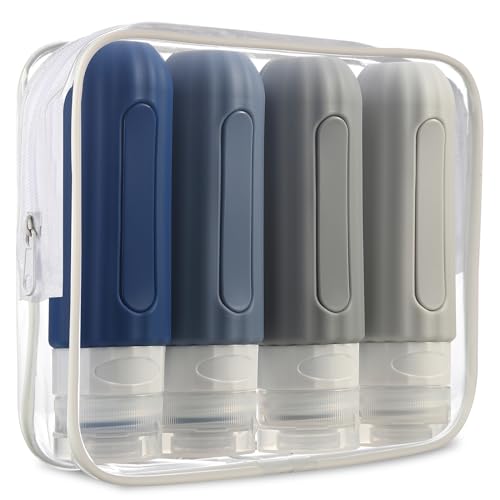 Mrsdry Travel Bottles for Toiletries, TSA Approved, Silicone Travel Bottles, BPA Free, 3oz Leak Proof Travel Size Bottles, Travel Accessories for Shampoo Body Wash Lotion Soap Liquids (4 Pack)