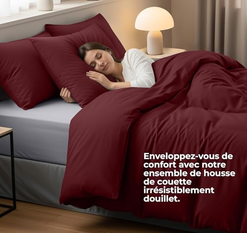 Image of Utopia Bedding Bed Linen 220 x 240 cm + 2 Pillowcases 65 x 65 cm, Burgundy | Microfibre duvet cover with zip, Oeko-Tex certified, easy to assemble - ideal for home and hotels