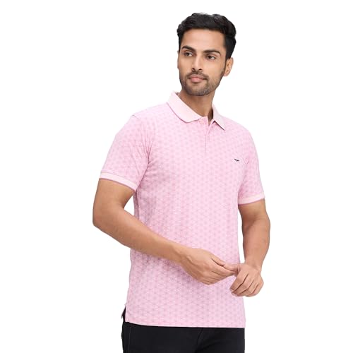 Image of Park Avenue Men's Slim Fit Print Pattern Cotton Polyester Blend Polo Neck Half Sleeve Casual T-Shirt