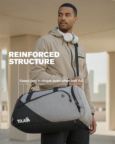 Tolaccea 47L Sporttasche Groß Sporttasche Rucksack mit Schuhfach Nassfach Wochen Reisetasche Duffel Bag Fitness Trainingstasche für Herren Damen Gym,Reise,Schwimmen,Sauna,fußball (Grau)