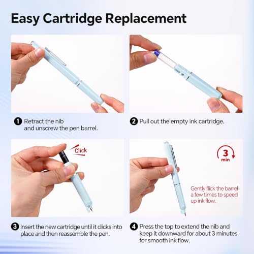 Image of WRITECH Clictek Fountain Pen Fine: Retractable Black Ink with 10 Cartridges
