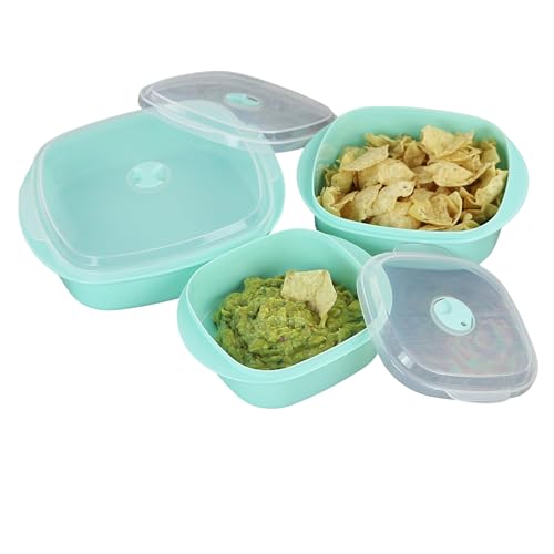 Image of Reston Lloyd Nesting Microwave Containers, Set of 3, Adjustable Steam Vents, Airtight, Meal Prep, Durable BPA-Free Plastic- Freezer & Dishwasher Safe, Cookware & Food Storage, Anyday Cookware, Seafoam