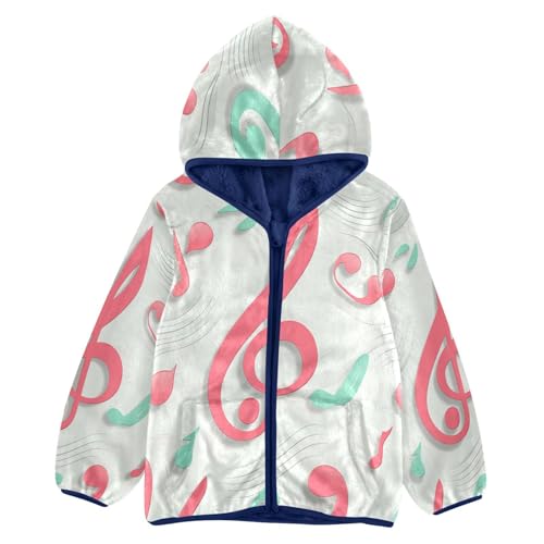 Musical Notes Pattern Design Toddler Fleece Jacket Girl Boys Hooded Fleece Jacket Coat Warm Outwear Zip-up 3-10T