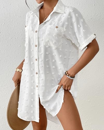 Bsubseach Swimsuit Coverup for Women Swiss Dot Bathing Suit Swimwear Button Down Beach Shirt Cover Up Resort Wear4