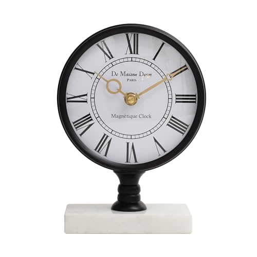 Image of Decor de Maison Brings Handcrafted Seraphic Marble Timepiece Table Clock for Home, Room, Office, Shelves Decor | Classic Non-Ticking Tabletop Battery Operated Analog Desk Clock (Black)