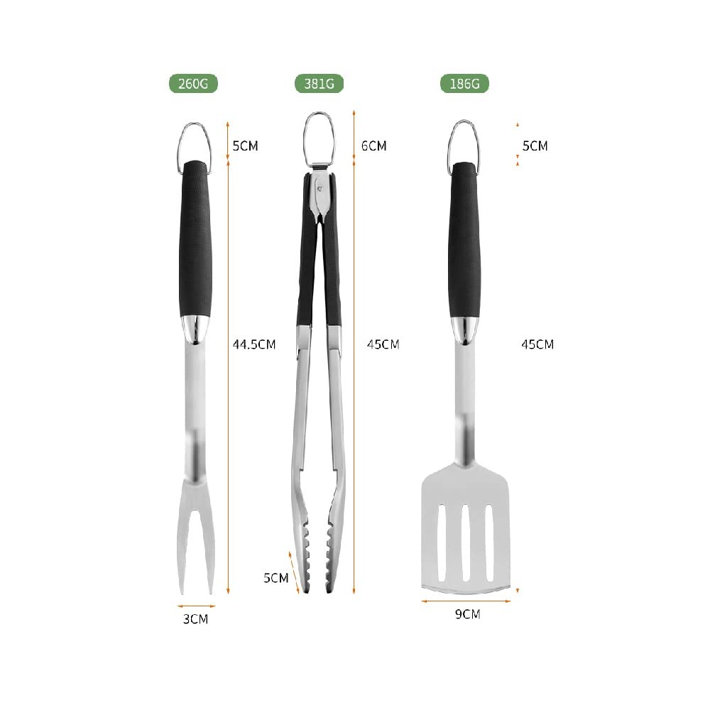 Set di Attrezzi per Barbecue Manico in plastica Combinazione in Acciaio Inox Forcella per Barbecue Clip per Pala Accessori in Tre Pezzi