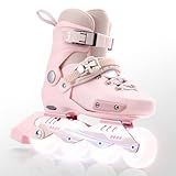 SWAY Adjustable Inline Skates for Kids, Teens and Adults, All Wheels Light Up High Performance Roller Skates for Boys and Girls Ideal for Roller Skate (Pink, Medium-Big Kid（1-4 US）)
