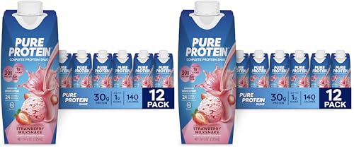 Image of Pure Protein Strawberry Protein Shake,30g Complete-Protein,Ready to Drink and Keto-Friendly,Vitamins A,C,D,and E plus Zinc to Support Immune Health,11oz Bottles,(Pack of 24)