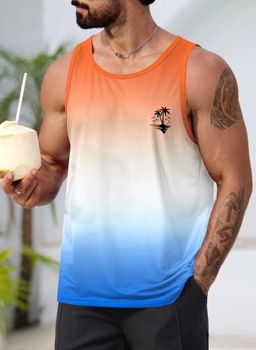 Image of VOGSTART Mens Hawaiian Beach Tank Tops Summer Vacation Muscle Top Graphic Sleeveless Shirts (S-3XL)