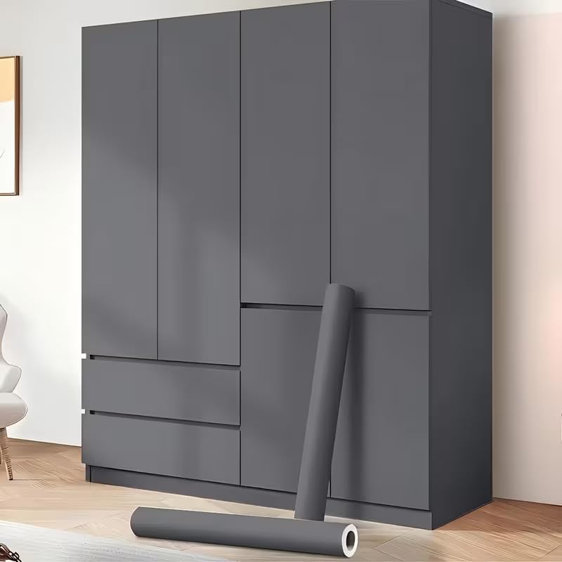 HAPPYMATES Matte Dark Grey Self Adhesive Wood Solid Wallpaper Peel and Stick Kitchen Cabinet Contact Paper Waterproof Waterproof Vinyl Wrap for Cabinets Desk (Grey Wood, 30 x 121 cm)