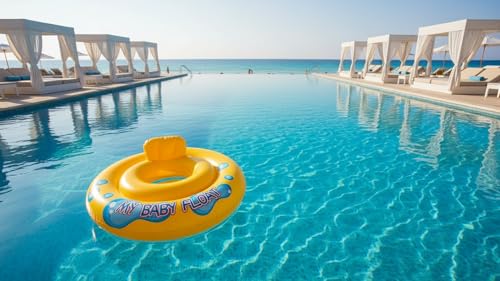 Image of Kids Inflatable Cartoon Swim Ring with Seat - Pink Baby Pool Float (Baby Yellow)