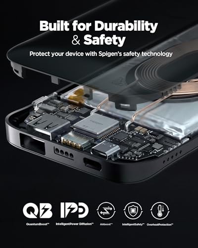Image of Spigen 2-in-1 10000mAh Wireless Charging Power Bank, Total 25W Fast Charging Compatible with Charging Dock, Anti-Slip Ring (Non-MAGSAFE), Included Type-C to C Cable (Pogo Pin Ver.) - Black