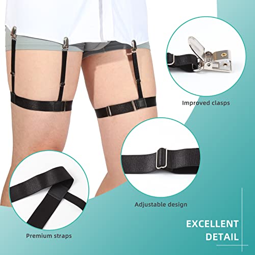 Image of Shirt Stays for Men, DOMAXCAI Upgraded Shirt Tucker, Premium Adjustable Shirt holders, Non-slip Locking Clamps Shirts Garters for Men Police Military, Black