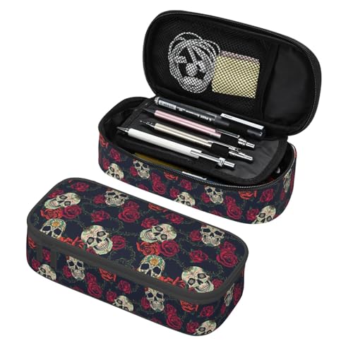 Image of Rose Skull Elegant Pencil Case Organizer Big Capacity Pencil Pouch Stationery With Zipper School Supplies Pencil Bag For Girls Boys Office