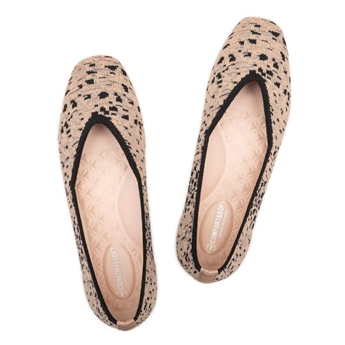 Image of Frank Mully Womens Casual Flat Shoes Square Toe Shoes Knitted Work Flat Comfort Dressy Flat Shoes for Daily Washable