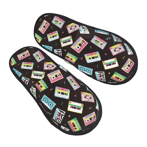 Colorful Retro Tape Print Women Slippers Home Furry Shoes Keep Men Couples Shoes Warm For Women-2
