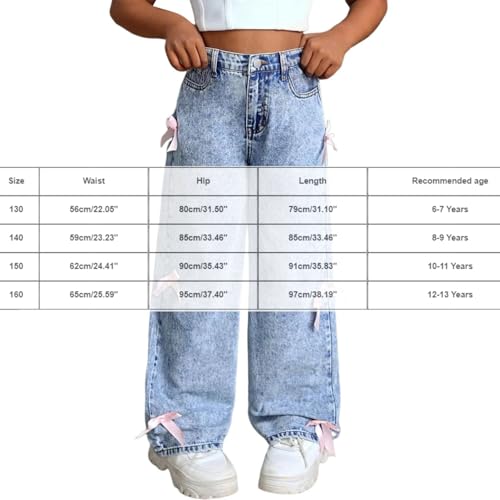 Baggy Jeans for Girls - Wide Leg Teen Girls Cute Bow Jeans Tween Girl Trendy Preppy Clothes Clean Girl Kids Outfits 6-14Y - Image 3
