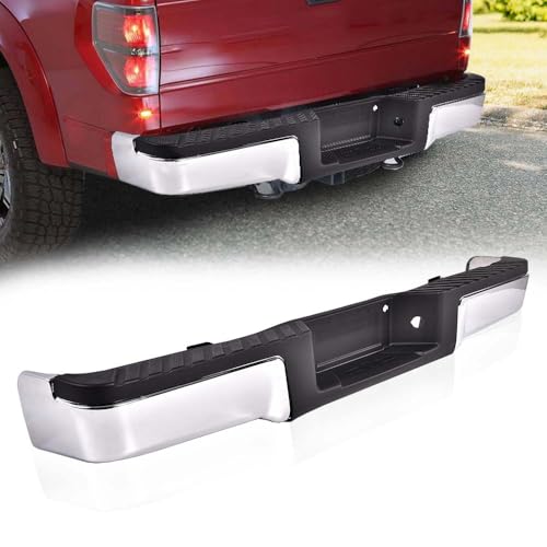 PIT66 Rear Step Bumper Pad Assembly, Compatible with Ford F150 2009 2010 2011 2012 2013 2014 Chrome High Strength 90-degree flange 9L3Z17906A-PFM, 9L3Z17906A, 9L3Z17B807A
