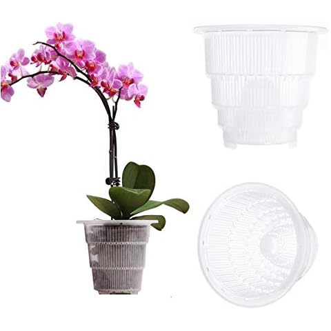 HONUTIGE Clear Plastic Orchid Pots with Holes, Durable PP Transparent Flower Pot with/without Bottom Air Column for All Kinds of Orchid, Succulent, Fleshy Plants, 7" Clear Cover