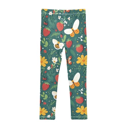 Strawberry Summer Flowers Cute Butterfly Bugs Girls Leggings Kids Yoga Pants Dance Active Tights 4T2