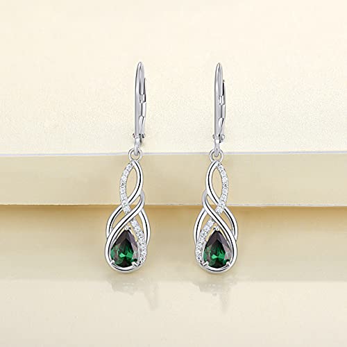 Yl Infinity Earrings 925 Sterling Silver Twist Dangle Drop Earring Created Emerald Celtic Knot Leverback Jewelry For Women #TOP3