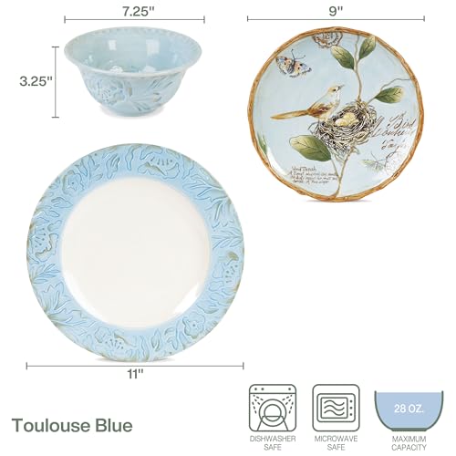 Fitz-and-Floyd-Toulouse-Blue-12-Piece-Dinnerware-Set-Service-for-4 Fitz and Floyd Toulouse Blue 12 Piece Dinnerware Set Service for 4