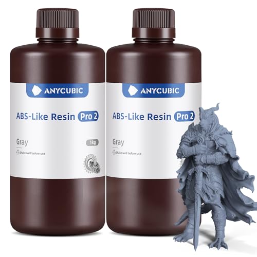 ANYCUBIC ABS-Like Resin Pro 2 pour Imprimante 3D LCD, Haute Précision et Faible Odeur, Résine Photopolymère UV 405nm, Compatible LCD/DLP (Gris 1kg, 2pcs)