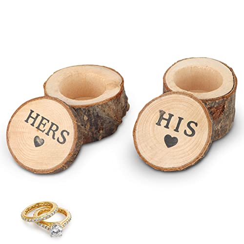 2Pcs Wedding Ring Box, Wooden Ring Box Rustic Mr and Mrs Ring Bearer Box Ring Holder Wedding Box(Hers and His)