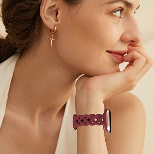 Image of Slim Silicone Bands Compatible with Apple Watch Band 40mm 38mm 41mm 44mm 45mm 46mm 49mm 42mm Women Floral Breathable Braided Lace Thin Sport Strap Replacement Wristbands iWatch SE Series 11 10 9 8 7 6 5 4 3 ultra 2