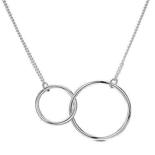 SHEGRACE Femme Simple Collier avec Pendentif Deux Anneaux Entrelaces Pur Argent 925 Platine/Or Rose/Plaqué Or Chaîne, 450mm Cover