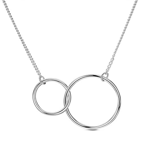 SHEGRACE Femme Simple Collier avec Pendentif Deux Anneaux Entrelaces Pur Argent 925 Platine/Or Rose/Plaqué Or Chaîne, 450mm