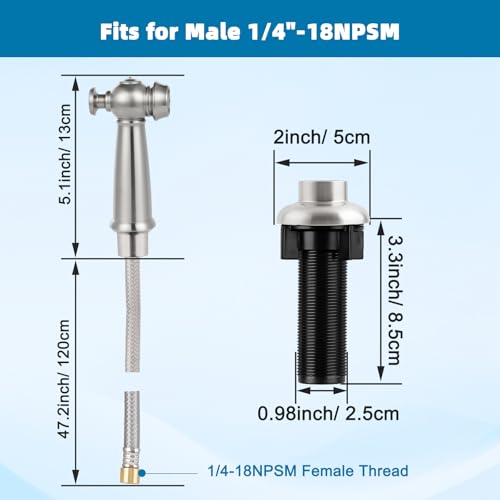 Image of Universal Kitchen Sink Sprayer with Hose /Holder /Adapters, Brushed Nickel | NSF /ANSI /CAN 372 Certified, Sink Faucet Sprayer Attachment Compatible with Moen /Delta, Side Sprayer Head with Quick Connector