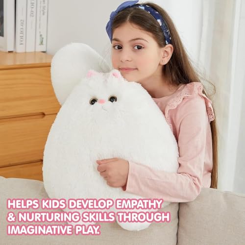 Image of Fluffy Persian Cat Plush, Ultra-Soft Stuffed Animal, White, Cuddly Round Kitty Pillow Toy for Kids & Adults, Home Decor, Snuggling, 27cm