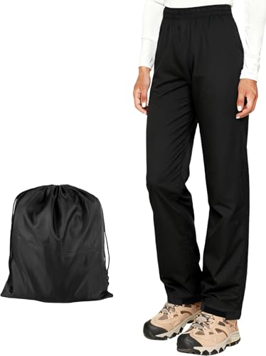 Zidoley Waterproof Trousers Womens 15000mm Lightweight Breathable Overtrousers with Mesh Lining Packable Rain Pants for Hiking & Walking (UK Numeric 10 Regular Regular Upgraded Black Version)