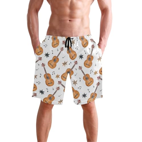 Eionryn Men's Swim Trunks Acoustic Guitar Stars Beach Shorts Quick Dry Swim Board Shorts Bathing Suits S2