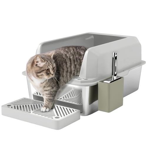 Arenero metálico PawHut XL para gatos, con lados altos, 24 x 16 x 11 pulg. miniatura 1