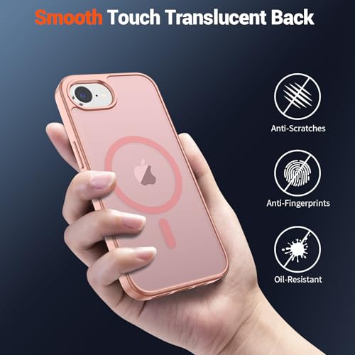 Image of SUPFINE Magnetic for iPhone 17e Case /iPhone 16e Case (Compatible with MagSafe)(Military Grade Drop Protection) Slim Translucent Matte Shockproof with Anti-Fingerprint Phone Case,Pink