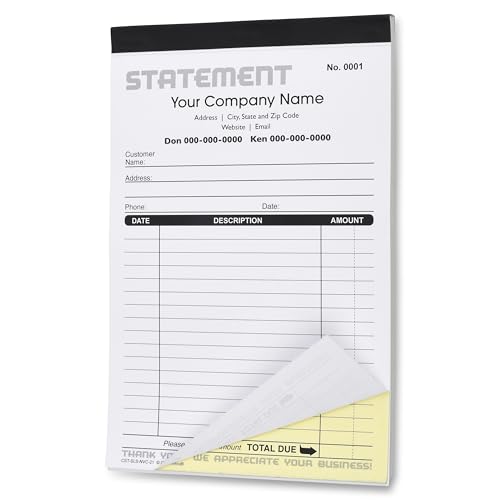 Ch Printco Custom Statement - Personalized Duplicate Carbonless Form With Your Company Name - 2 Books (100 Sets) Numbered
