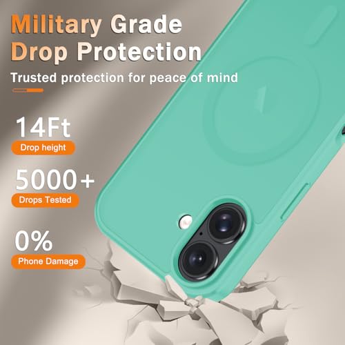 Image of YENAPOON for iPhone 16 Plus Case, Matte Magnetic Phone Cover [with 1 Screen Protector] [Support for MagSafe] [Shockproof Military Grade Protection] Translucent Frosted Back, Teal