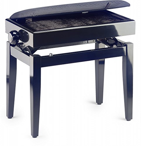 Stagg PB55 High-Gloss Adjustable Flip-Top Piano Bench with Sheet Music Storage - Black