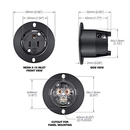 Miady 15 Amp Flanged Outlet 125V, Nema 5-15 Flanged Power Outlet Receptacle With Waterproof Front & Back Covers, 2 Pole 3-Wire, For Marine Boat Rv Electrical Connections, Ul Listed #TOP1