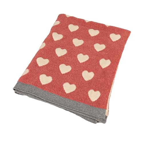 Image of Creative Co-Op Cotton Knit Baby Blanket with Hearts, 40 inch L x 32 inch W