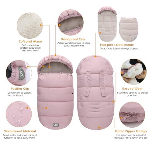 Image of LAT Baby Warm Bunting Bag Universal,Stroller Sleeping Bag Cold Weather,Waterproof Toddler Footmuff (Detachable,Pink)