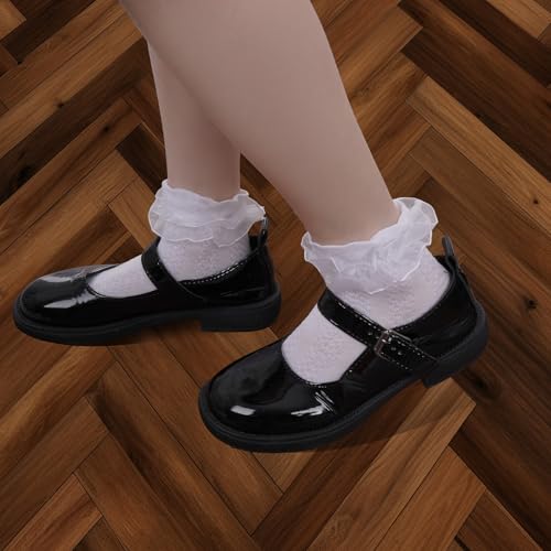 1 Pack Girls White Ruffle Socks, Comfortable Cotton Frilly Princess Style Dress Socks3