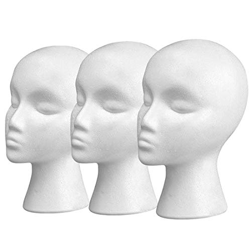 11" 3 Pcs Styrofoam Wig Head - Tall Female Foam Mannequin Wig Stand and Holder for Style, Model And Display Hair, Hats and Hairpieces, Mask - for Home, Salon and Travel…