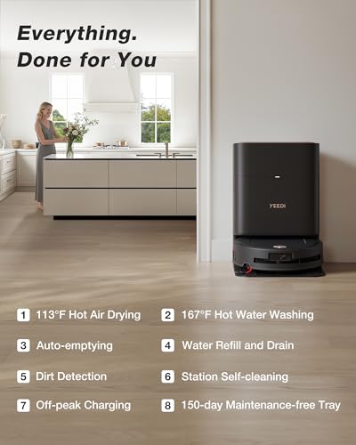 Image of Yeedi M14 Plus Robot Vacuum and Mop, 18,000Pa Suction, OZMO Roller Instant Self-Washing Mopping, 167℉ Smart Dynamic Hot Wash & Auto-Dry, ZeroTangle 3.0 Anti-Hair Brush, All-in-One Omni Station, Black