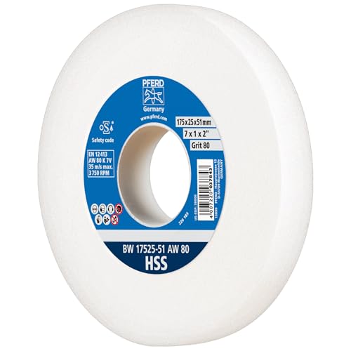 PFERD TOOLS Schleifbockscheibe HSS, 175x25x51mm, A80, 39009701 – Mittelharte Schleifscheibe zum Schärfen von HSS-Bohrern, mit Reduzierhülse (32mm)